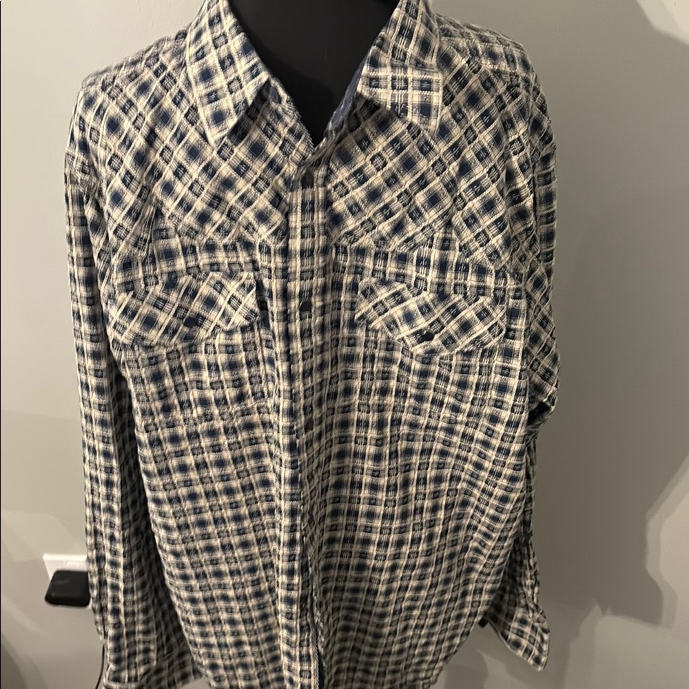 Moon Shine Blue and White Plaid Snap Shirt size XXL